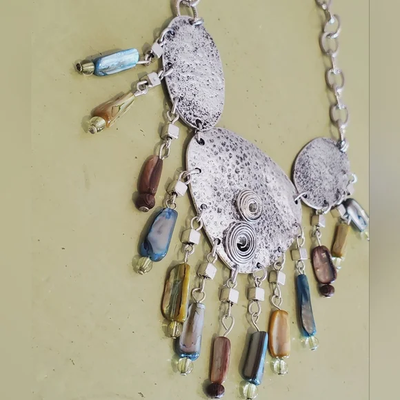 Artsy silver whimsical real natural shell silver dangle necklace statement uniqu - Picture 6 of 14